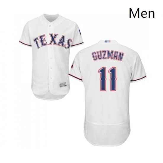 Mens Texas Rangers 11 Ronald Guzman White Home Flex Base Authentic Collection Baseball Jersey